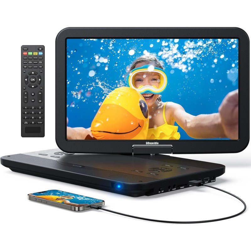 15,4“ lecteur dvd blu ray portable avec câble hdmi, rotatif à 270° hd 1920x1080, lecteur bleu ray portable avec batterie recharg