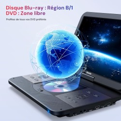15,4“ lecteur dvd blu ray portable avec câble hdmi, rotatif à 270° hd 1920x1080, lecteur bleu ray portable avec batterie recharg