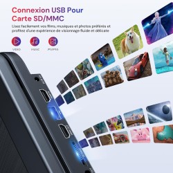15,4“ lecteur dvd blu ray portable avec câble hdmi, rotatif à 270° hd 1920x1080, lecteur bleu ray portable avec batterie recharg