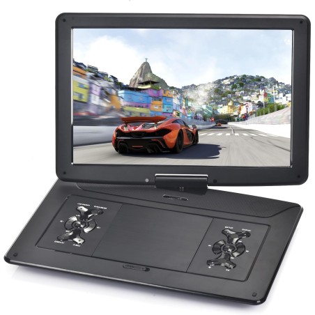 YOOHOO Lecteur DVD Portable de 17,9" avec Grand écran pivotant HD de 15,6", Batterie Rechargeable intégrée, Prend en Charge Tout