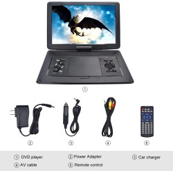 YOOHOO Lecteur DVD Portable de 17,9" avec Grand écran pivotant HD de 15,6", Batterie Rechargeable intégrée, Prend en Charge Tout