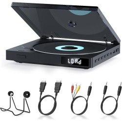 Mini Lecteur CD DVD Portable avec Haut-parleurs HiFi pour TV, Chargement Mobile par câble Micro USB, Entrée USB, Prise AUX 3,5 m