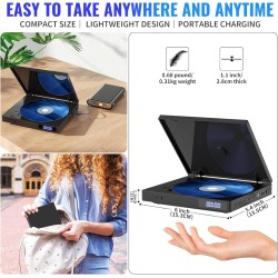 Mini Lecteur CD DVD Portable avec Haut-parleurs HiFi pour TV, Chargement Mobile par câble Micro USB, Entrée USB, Prise AUX 3,5 m