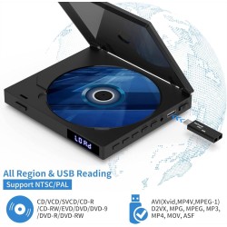 Mini Lecteur CD DVD Portable avec Haut-parleurs HiFi pour TV, Chargement Mobile par câble Micro USB, Entrée USB, Prise AUX 3,5 m