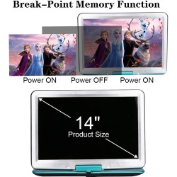 YOOHOO Lecteur DVD Portable de 16,9" avec écran LCD HD de 14,1" avec contrôleur Haute résolution Batterie Rechargeable Grand écr