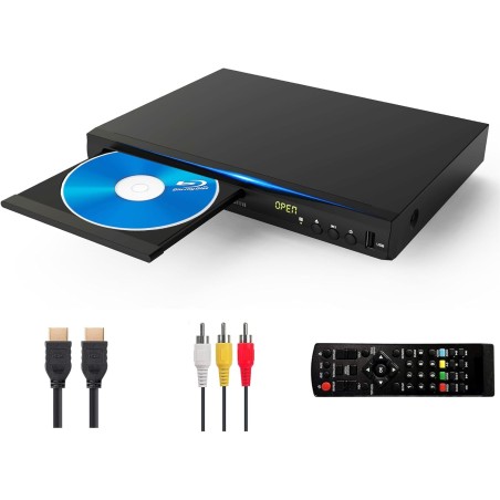Lecteur DVD Blu-Ray multimédia pour Films et Musique Dolby Audio Full HD 1080p avec Sortie HDMI/Sortie AV/Sortie coaxiale/Disque