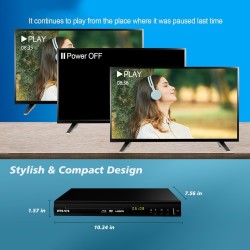 Lecteur DVD Blu-Ray multimédia pour Films et Musique Dolby Audio Full HD 1080p avec Sortie HDMI/Sortie AV/Sortie coaxiale/Disque