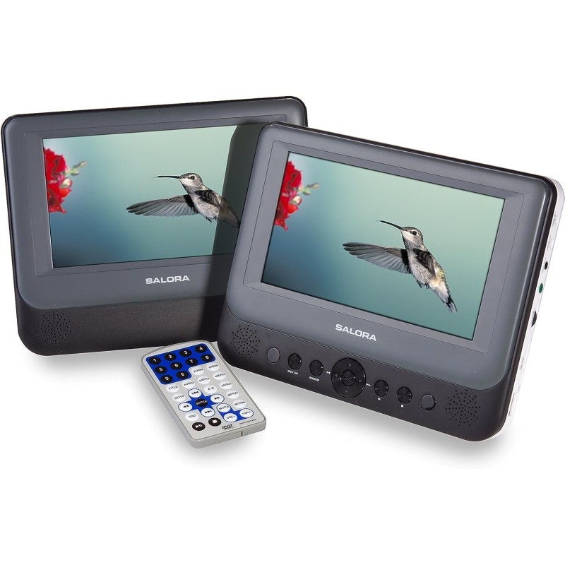 Salora DVP7048TWIN Lecteur DVD Portable Voiture 2 écrans 7" – Écran Double pour Enfant, Compatible DVD, MP4, MP3, VCD – Lecteur 