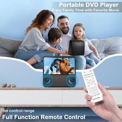 Lecteur dvd portable bleutooth, 4000mah rechargeable lecteur dvd region free pour voiture avec haut-parleurs intégrés double, co