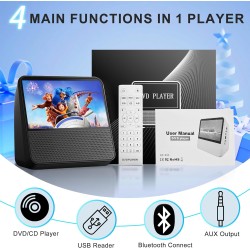 Lecteur dvd portable bleutooth, 4000mah rechargeable lecteur dvd region free pour voiture avec haut-parleurs intégrés double, co