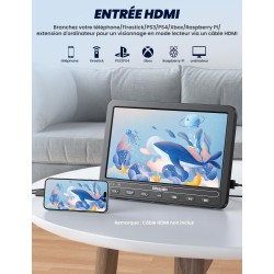 Lecteur DVD portable 10,5 Pouces avec HDMI Input, 2 écrans avec 5 Heures de Batterie Rechargeable ,Lecteur DVD Voiture, ecran de