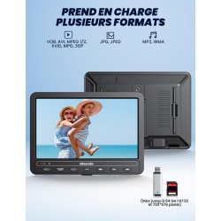 Lecteur DVD portable 10,5 Pouces avec HDMI Input, 2 écrans avec 5 Heures de Batterie Rechargeable ,Lecteur DVD Voiture, ecran de