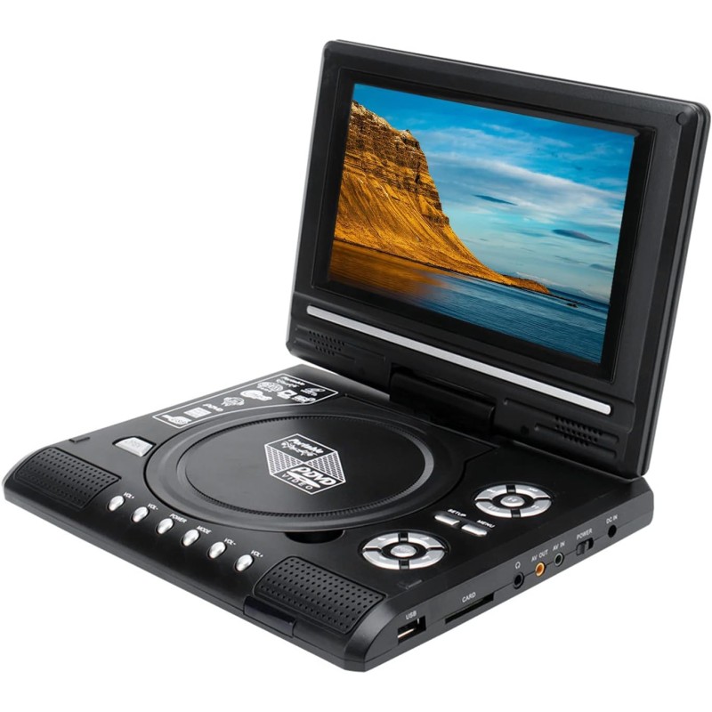Lecteur DVD Portable avec Écran Rotatif 7,8'',écran orientable sur 270 degrés, Batterie Rechargeable Intégrée,Accepte USB/CD/AV 