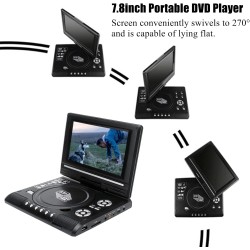Lecteur DVD Portable avec Écran Rotatif 7,8'',écran orientable sur 270 degrés, Batterie Rechargeable Intégrée,Accepte USB/CD/AV 