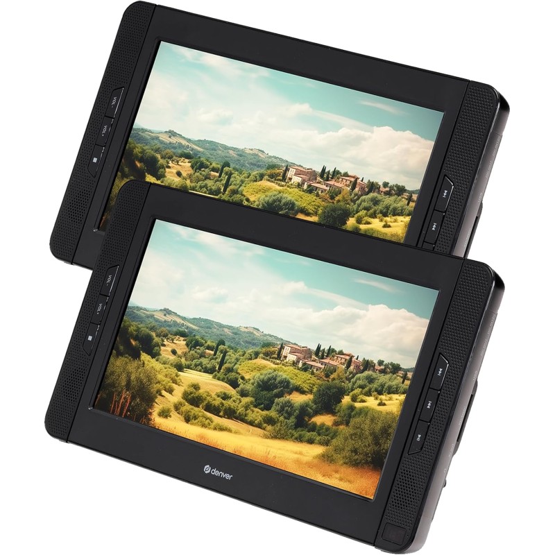 Denver Lecteur DVD Portable Voiture - 10'' - Deux écrans - Chargeur de Voiture - Carte SD et Port USB - Télécommande Incluse - M