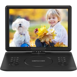 DBPOWER Lecteur DVD portable de 16,9'' avec grand écran HD pivotant de 14,1'', avec batterie rechargeable de 6 heures 5000 mAh, 