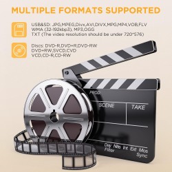 DBPOWER Lecteur DVD portable de 16,9'' avec grand écran HD pivotant de 14,1'', avec batterie rechargeable de 6 heures 5000 mAh, 