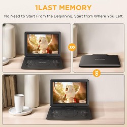 DBPOWER Lecteur DVD portable de 16,9'' avec grand écran HD pivotant de 14,1'', avec batterie rechargeable de 6 heures 5000 mAh, 