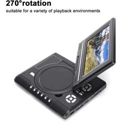 Lecteur DVD HD Portable avec écran Pivotant, Deux Haut-parleurs Stéréo, TV Analogique, Port USB, Lecteur de Cartes, Batterie Lon