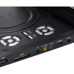 Lecteur DVD HD Portable avec écran Pivotant, Deux Haut-parleurs Stéréo, TV Analogique, Port USB, Lecteur de Cartes, Batterie Lon