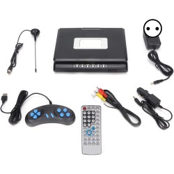 Lecteur DVD HD Portable avec écran Pivotant, Deux Haut-parleurs Stéréo, TV Analogique, Port USB, Lecteur de Cartes, Batterie Lon