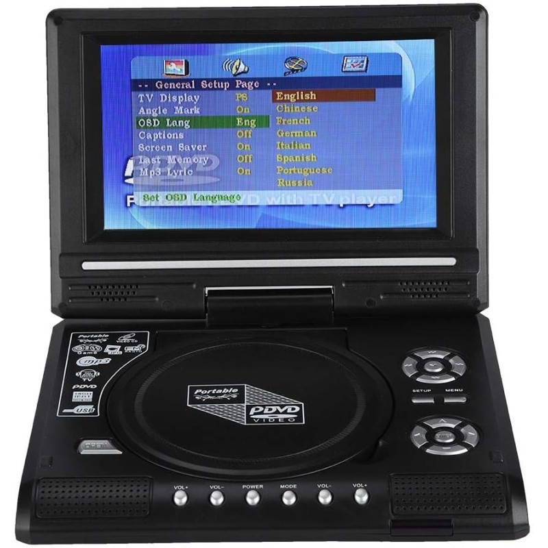 Lecteur DVD Portable,Écran pivotant LCD HD TV 7 Pouces avec Lecture de Carte intégrée pour Les Vols, Les trajets Routiers,DVD de
