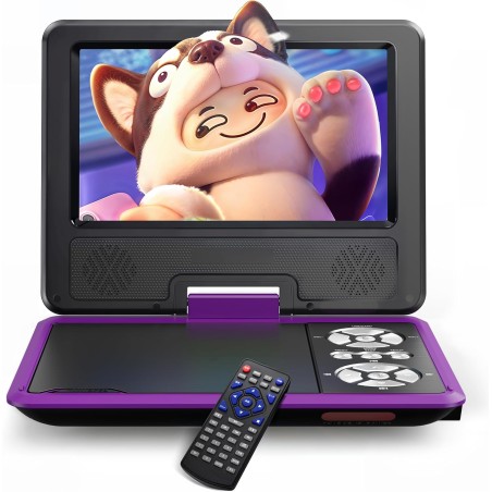 WOLFANG 9,5" Lecteur DVD Portable pour Enfants avec Écran Pivotant HD, 6 Heures d'Autonomie, Prise en Charge de la Télévision de
