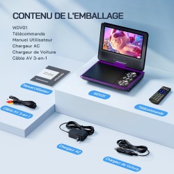 WOLFANG 9,5" Lecteur DVD Portable pour Enfants avec Écran Pivotant HD, 6 Heures d'Autonomie, Prise en Charge de la Télévision de
