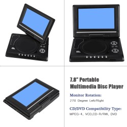 Lecteur DVD Portable 7 Pouces,LCD TV 16: 9 Prise en Charge AVI EVD DVD, SVCD, VCD, CD, CD-R/RW, Images JPG et MPEG-4, avec Lecte