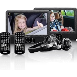 Lenco DVP-939 - lecteur DVD portable 2 x 9 pouces avec 2 casques et 2 supports d'appui-tête - batterie rechargeable intégrée - e