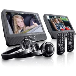 Lenco DVP-939 - lecteur DVD portable 2 x 9 pouces avec 2 casques et 2 supports d'appui-tête - batterie rechargeable intégrée - e