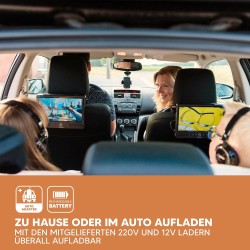 Lenco DVP-939 - lecteur DVD portable 2 x 9 pouces avec 2 casques et 2 supports d'appui-tête - batterie rechargeable intégrée - e
