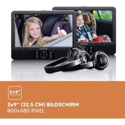 Lenco DVP-939 - lecteur DVD portable 2 x 9 pouces avec 2 casques et 2 supports d'appui-tête - batterie rechargeable intégrée - e