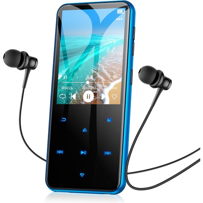 Agptek 64go mp3 bleutooth avec haut-parleur, 2.4" grand écran lecteur mp3 en métal qualité sonore hifi audio mp4 baladeur sport 
