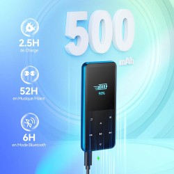 Agptek 64go mp3 bleutooth avec haut-parleur, 2.4" grand écran lecteur mp3 en métal qualité sonore hifi audio mp4 baladeur sport 