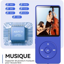 32go lecteur mp3 bleutooth 5.3 agptek lecteur musical sans perte hifi 70h ultra-longue autonomie baladeur portable avec haut-par