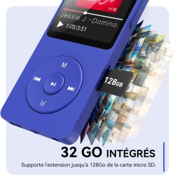 32go lecteur mp3 bleutooth 5.3 agptek lecteur musical sans perte hifi 70h ultra-longue autonomie baladeur portable avec haut-par