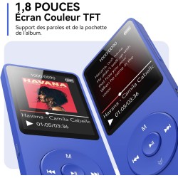 32go lecteur mp3 bleutooth 5.3 agptek lecteur musical sans perte hifi 70h ultra-longue autonomie baladeur portable avec haut-par