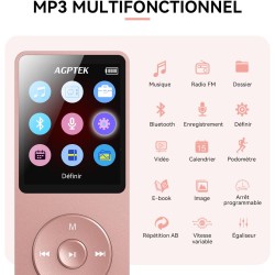 32go lecteur mp3 bleutooth 5.3 avec haut-parleur agptek lecteur musical sans perte hifi 70h ultra-longue autonomie baladeur port