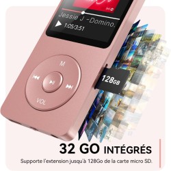 32go lecteur mp3 bleutooth 5.3 avec haut-parleur agptek lecteur musical sans perte hifi 70h ultra-longue autonomie baladeur port