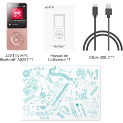 32go lecteur mp3 bleutooth 5.3 avec haut-parleur agptek lecteur musical sans perte hifi 70h ultra-longue autonomie baladeur port