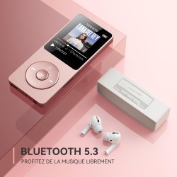 Agptek 16go mp3 bleutooth 5.0 avec boutons tactiles et écouteur, lecteur de musique sport hifi écran 1.8'' avec podomètre, radio