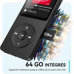 64go lecteur mp3 bleutooth 5.3 agptek lecteur musical avec haut-parleur baladeur portable sans perte hifi 70h ultra-longue auton