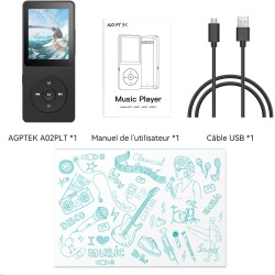 64go lecteur mp3 bleutooth 5.3 agptek lecteur musical avec haut-parleur baladeur portable sans perte hifi 70h ultra-longue auton