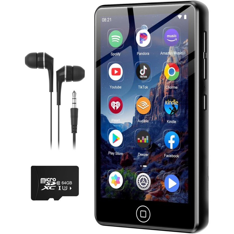 80go lecteur mp3 avec bleutooth et wifi, lecteur mp4 avec écran tactile de 4,02 pouces et haut-parleurs, baladeur mp3 avec spoti