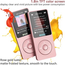Lecteur mp3 64 go avec bleutooth 5.3, super léger (30 g), autonomie jusqu'à 80 h, écran 1,8", parfait pour sport, enfants et adu