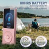 Lecteur mp3 64 go avec bleutooth 5.3, super léger (30 g), autonomie jusqu'à 80 h, écran 1,8", parfait pour sport, enfants et adu