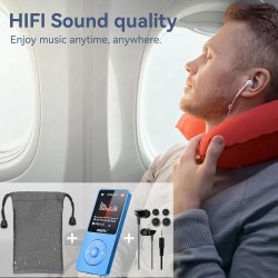 Lecteur mp3 de 64go avec bleutooth 5.3, ultra léger (30 grammes), jusqu'à 80 heures d'autonomie, écran de 1,8", idéal pour le sp