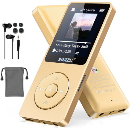 Lecteur mp3 de 64go avec bleutooth 5.3, ultra léger (30 grammes), jusqu'à 80 heures d'autonomie, écran de 1,8", idéal pour le sp