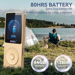 Lecteur mp3 de 64go avec bleutooth 5.3, ultra léger (30 grammes), jusqu'à 80 heures d'autonomie, écran de 1,8", idéal pour le sp